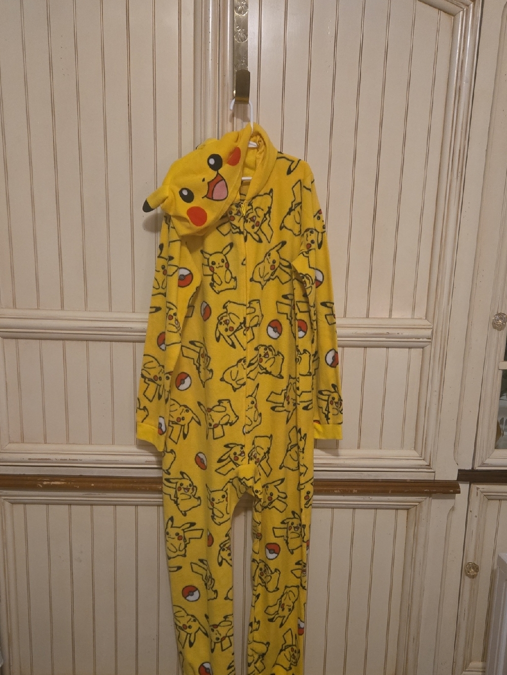 Pikachu Yellow Kids One-Piece Hooded Pajama Size 14/16
